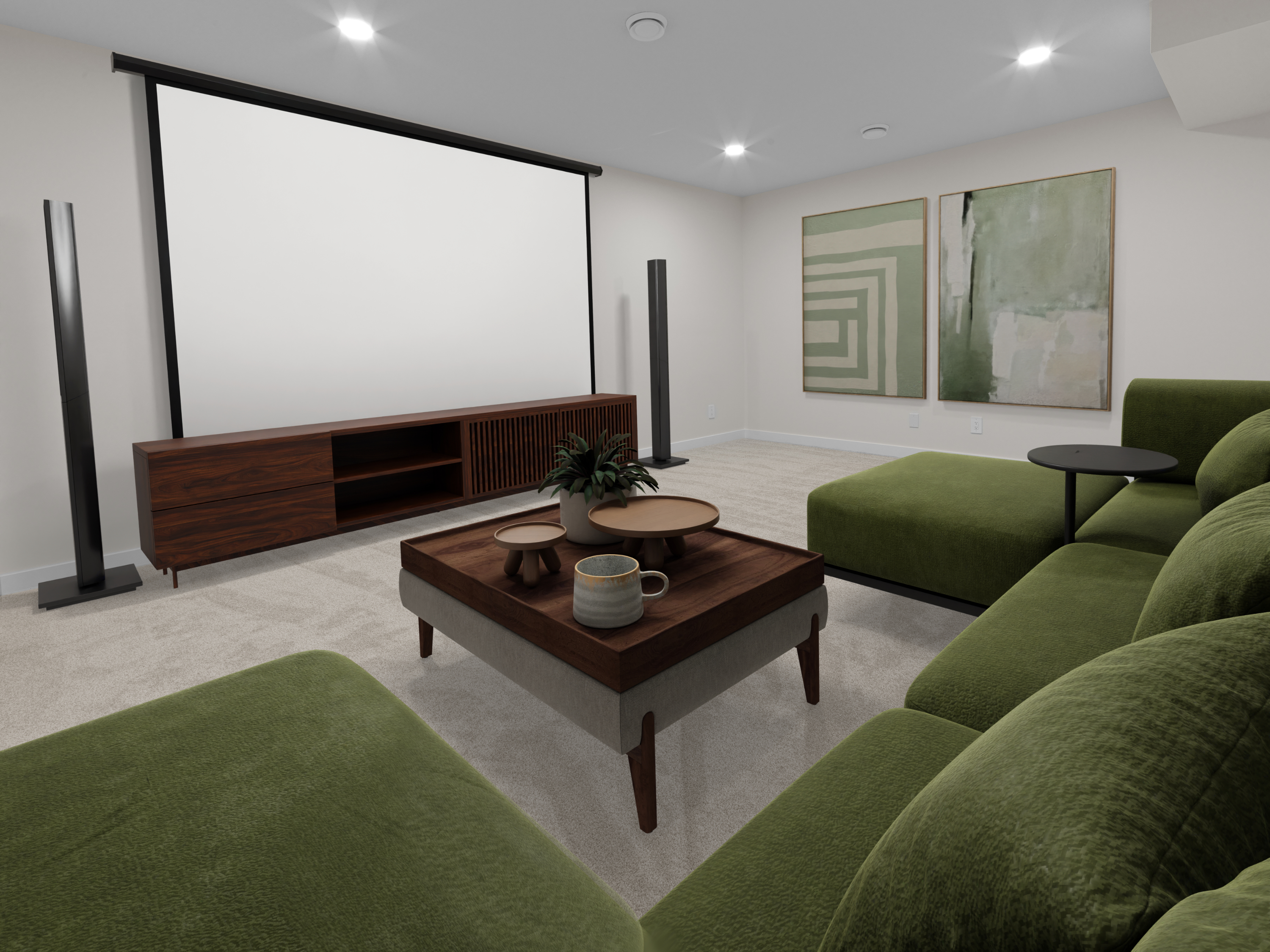 Home theatre in 289 Jensen Lakes Blvd in St. Albert with homes for sale by Holland and Associates Real Estate.